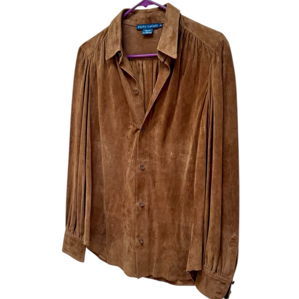 Vintage Ralph Lauren 100% Suede Leather Button-Down Blouse - Picture 3 of 10